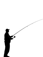 Obraz premium Silhouette Angler Fishing with Rod at Riverside Sunset - Tranquil Nature Sport Adventure