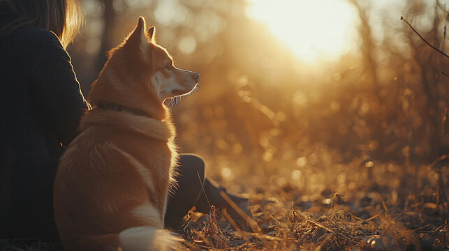 A dog sitting calmly on the ground during a behavior modification session with its trainer focusing on positive learning techniques.