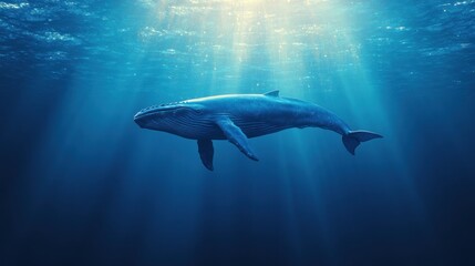 Fototapeta premium Majestic Whale Underwater: A Symphony of Blue