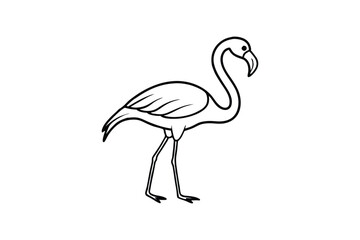 Line art vector illustration of a flamingo standing on his legs.eps