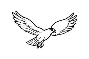 Line art vector illustration of a hawk soaring with its wings spread.eps