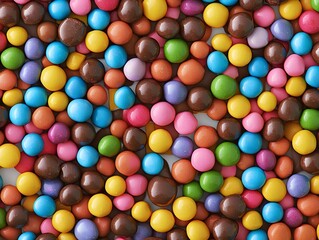 Obraz premium Colorful Candy Coated Chocolates and Sweets on a Bright Background