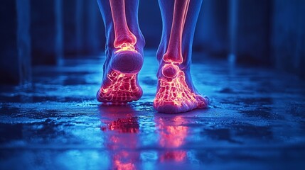 Human Feet Skeleton Walking, Reflective Floor