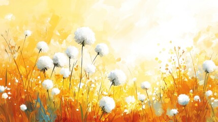 Painted Autumn Meadow with Dandelions