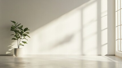 Minimalist sunlit room with plant
