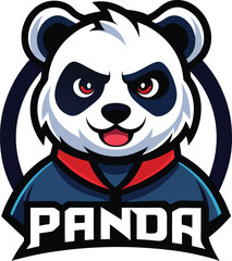 Panda Warrior Mascot Logo with Blue Accents for Gaming Design