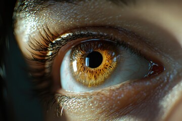 The close-up view of a human eye with fine details and textures on the iris.