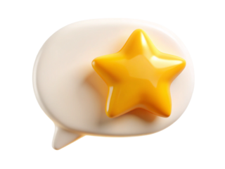 3D Shiny Golden Star inside a Cream Color Speech Bubble with Soft Lighting Detail