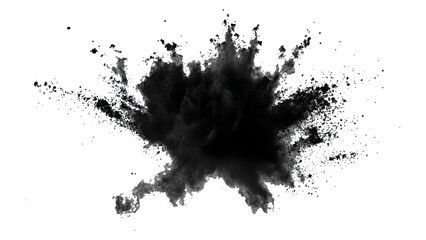 Black powder explosion on white background. Vector black dust explode. Paint holi. Black vibrant rainbow holi paint color powder explosion with bright colors isolated white background.	