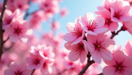 Obraz premium Bold pink sakura blossoms, scattered, vibrant, modern style, powerful, modern background