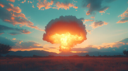 Naklejka premium Nuclear explosions with mushroom cloud