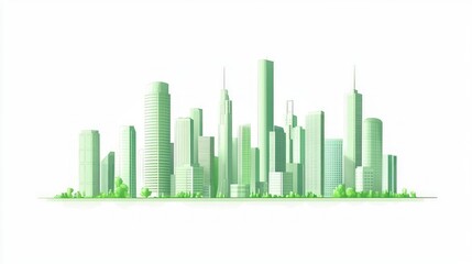 Fototapeta premium Cityscape illustration, modern city, green buildings, nature background, for digital design