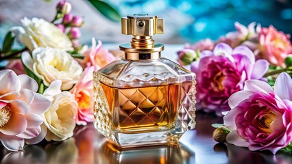 An elegant perfume bottle sits on a subtle background, exuding sophistication and timeless beauty