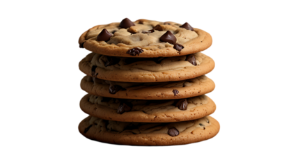 Chocolate chip cookies stack isolated on transparent background png