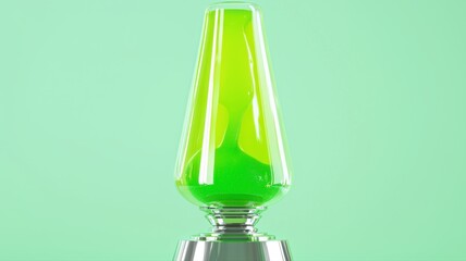 Bright green lava lamp displays flowing liquid patterns, creating an eye-catching focal point in a stylish room with mint walls