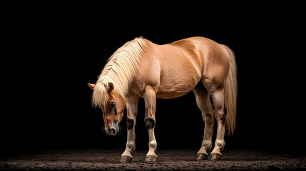 Portrait Of A Light Brown Horse Against Black Background