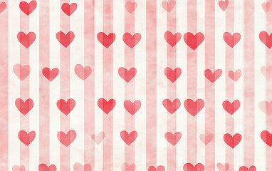 Red Hearts on Striped Background Pattern for Valentine's Day or Romantic Designs