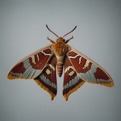A detailed atlas moth with large, broad wings in soft earthy tones, isolated on a transparent background.
