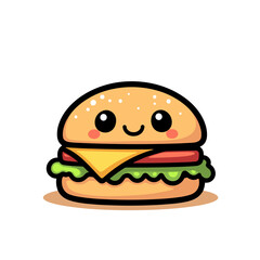 Cute kawaii burger illustration with happy expression, playful design