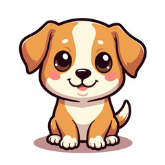 Adorable kawaii dog illustration with big eyes and happy smile, cute design