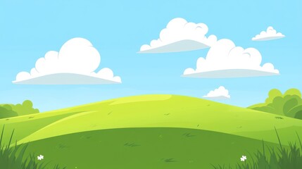 Obraz premium Cartoon idyllic green hill landscape