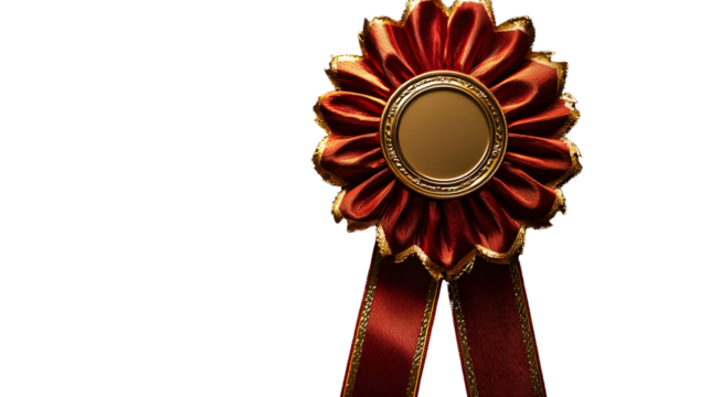 Red Ribbon Award Badge with Empty Center for Personalization Use - Powered by Adobe