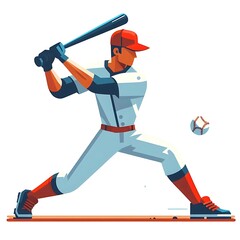 Obraz premium baseball player. flat design illustration of man playing baseball 