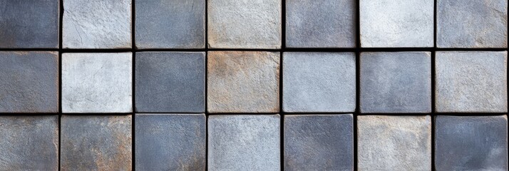 Weathered Metallic Tiles Wall Texture Background - A texture of aged metallic tiles, showing variations in color and wear. Symbolizing: rustic charm, industrial design, timelessness, durability