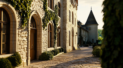 Fototapeta premium A majestic medieval chateau surrounded by lush countryside