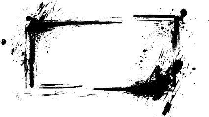 Vector black square grunge frame on a transparent background. A rectangular frame is drawn with brush strokes on white background. 