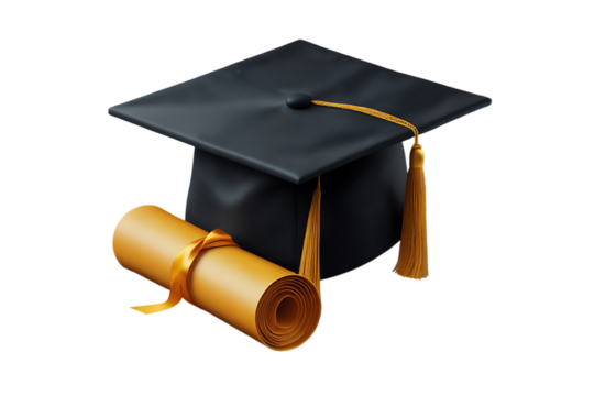 Graduation Cap and Diploma isolated on a white or transparent background Png - Powered by Adobe