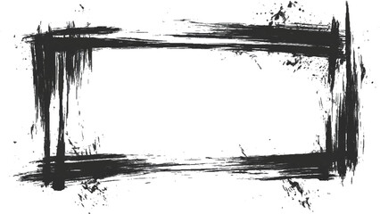 A rectangular frame is drawn with brush strokes on white background. Grunge frame for your design. Black ink brush painted frame with copy space, creativity grunge design element. 