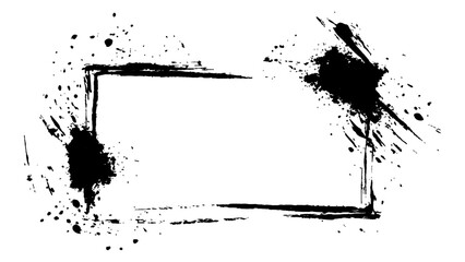 A rectangular frame is drawn with brush strokes on white background. Grunge frame for your design. Black ink brush painted frame with copy space, creativity grunge design element. 
