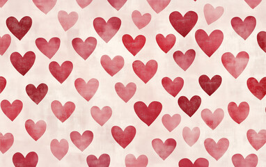 Obraz premium Watercolor Hearts Pattern Background in Shades of Red and Pink for Valentine's Day