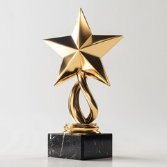 Classic Gold Star Trophy with Elegant Wooden Base on a white background. Generative AI