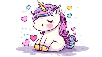 Adorable Unicorn Cartoon Embracing Love - Vector Animal Icon