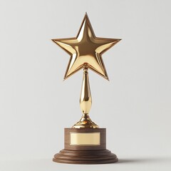 Classic Gold Star Trophy with Elegant Wooden Base on a white background. Generative AI