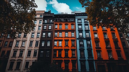 Colorful City Row Houses with NYC.