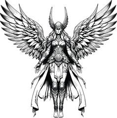 Valkyrie flying vector black silhouette print design