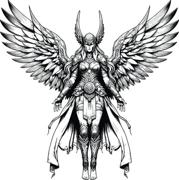 Valkyrie flying vector black silhouette print design