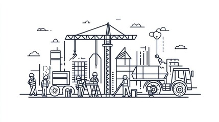 Outline of Construction Site with Workers