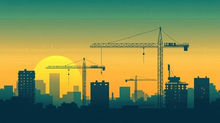 Cityscape Construction Sunrise Silhouette