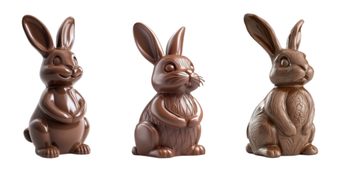 Set of chocolate rabbits png. Easter chocolate rabbits with chocolate patterns. Easter chocolate desserts etc. sweets. Symbols of Easter food.