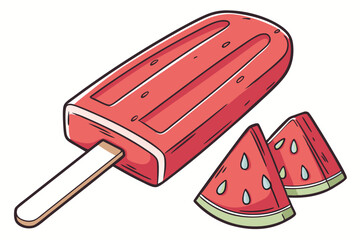 41 Vibrant red popsicle, frozen treat, wooden stick, glossy surface, refreshing dessert, summer snack, photorealistic, high detail, studio lighting, white background, close-up, appetizing, icy texture