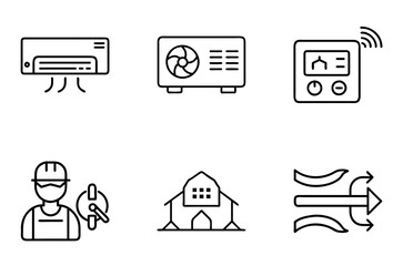 Air conditioning and ventilation system icons in minimalist style  