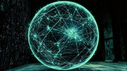 Futuristic sphere network in dark room