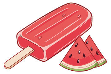 41 Vibrant red popsicle, frozen treat, wooden stick, glossy surface, refreshing dessert, summer snack, photorealistic, high detail, studio lighting, white background, close-up, appetizing, icy texture