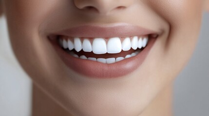 Obraz premium Woman's bright smile, close-up, studio, gray background, dental