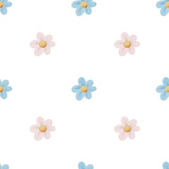 Seamless floral pattern featuring watercolor daisies and tulips for textile design