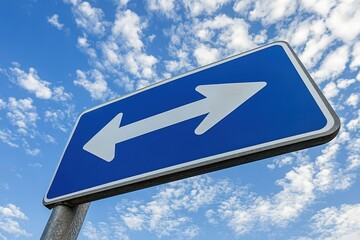 Directional road sign indicating left and right turns against a blue sky backdrop
